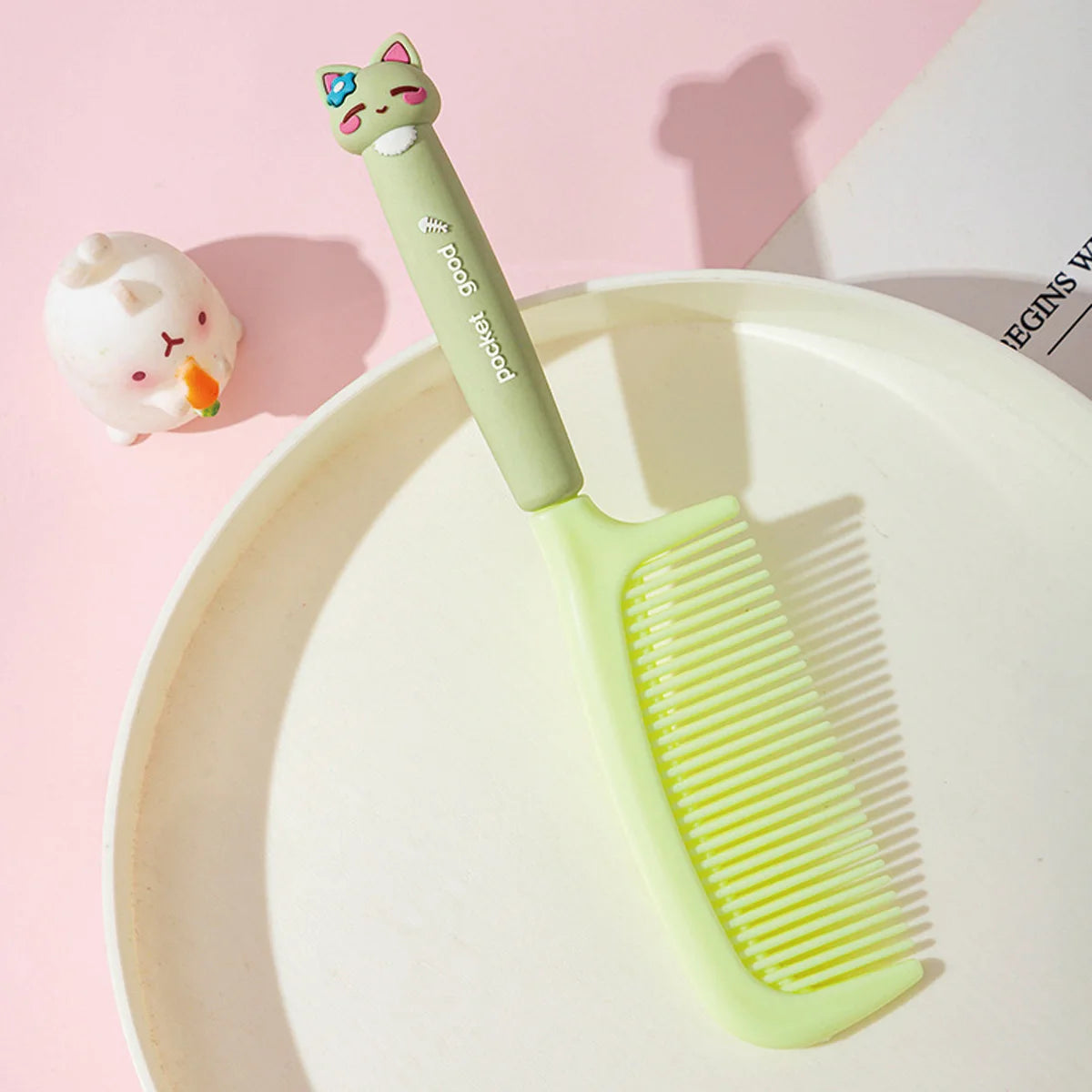 Cute Cartoon Cat Head Hair Comb Student Styling Straight Women's Qme Green