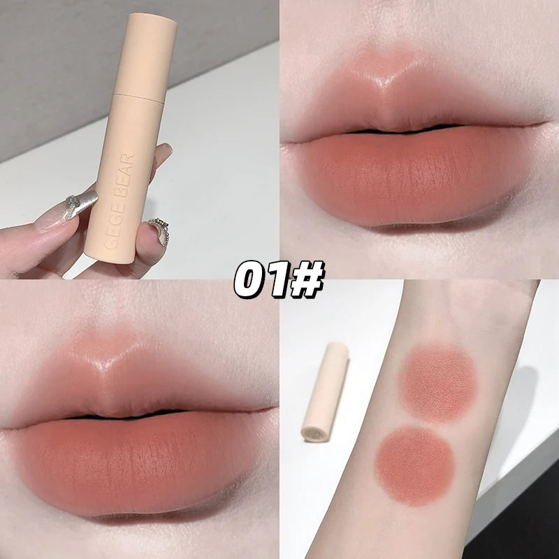 Dark Brown Matte Velvet Lip Mud Gloss Gege Bear Lipstick Non-stick Qme GX1382-01