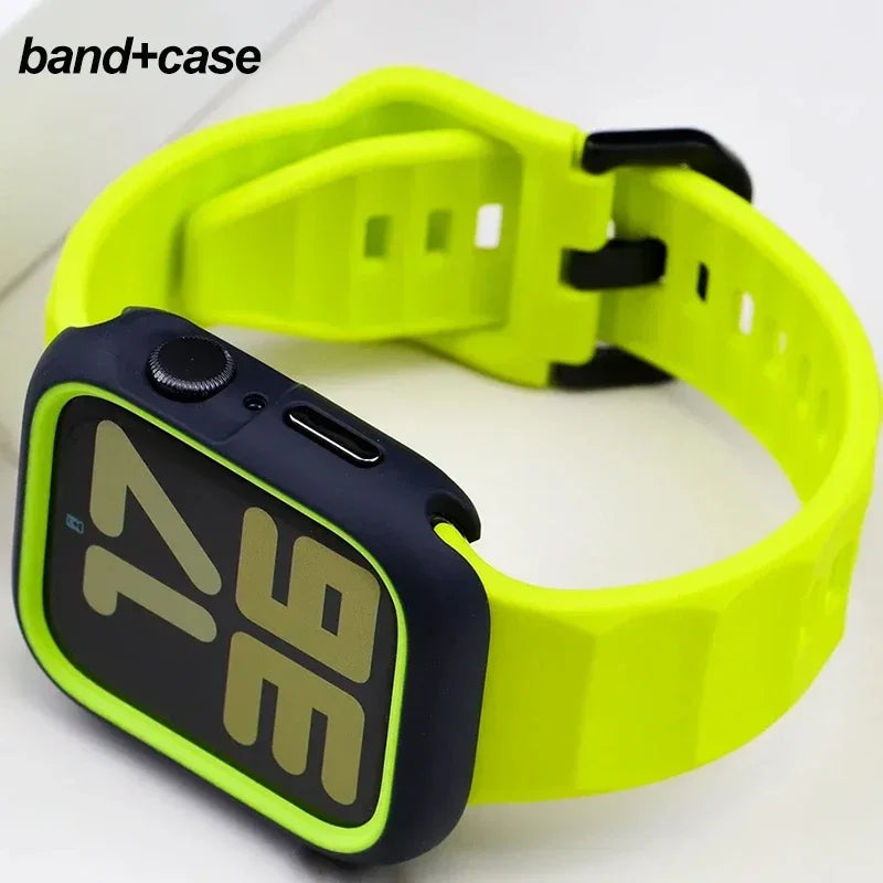 Silicone Sport Strap+Case for apple watch 9 8 7 6 SE 5 Ultra 2 Belt Bracelet Iwatch Series 49mm 45mm 41mm 44mm Protective Cover Qme
