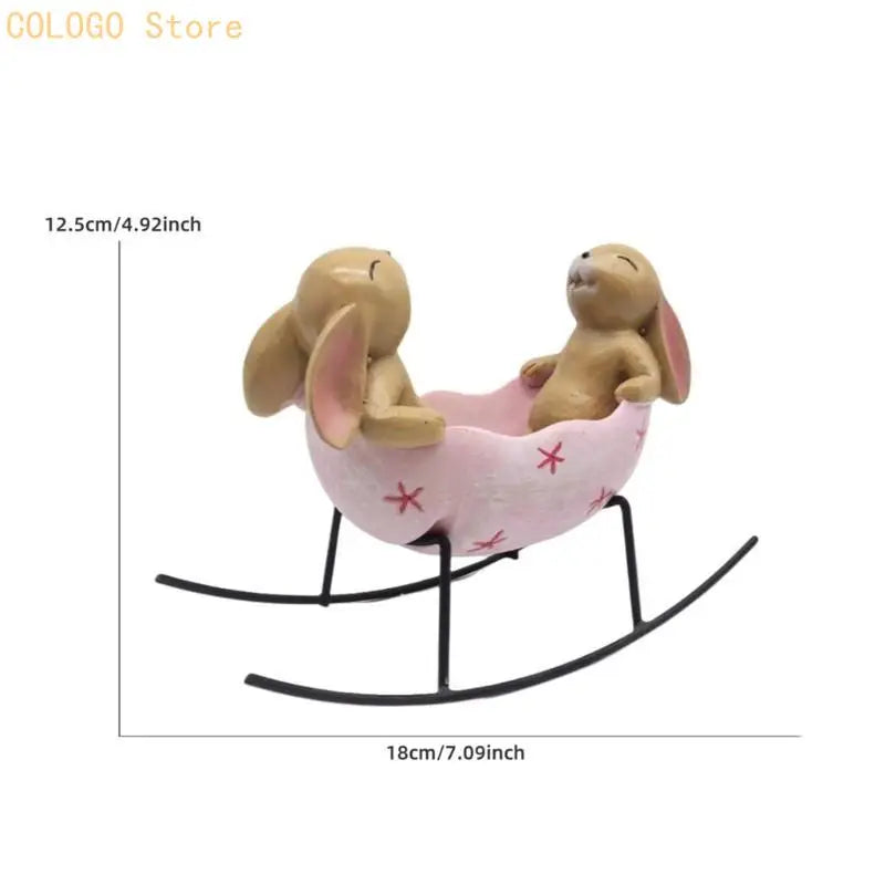 Rabbit Figure Easters Bunnies Eggs Cradle Statue Unique Decorations Qme
