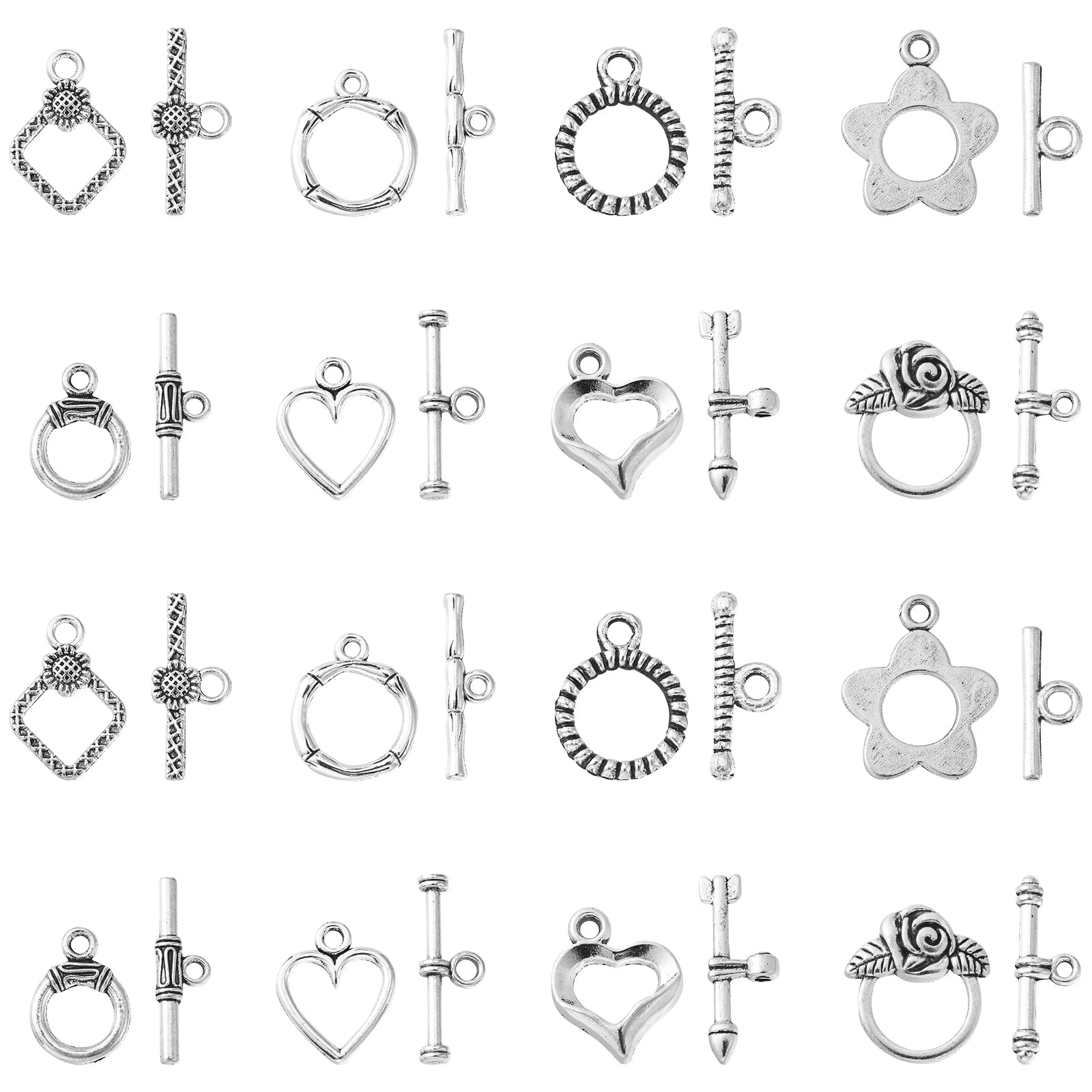 80 Set 8 Styles Tibetan Style Toggle Clasps Vintage OT End Clasps Closure Antique Silver Clasps for Jewelry Making Crafting Qme Default Title