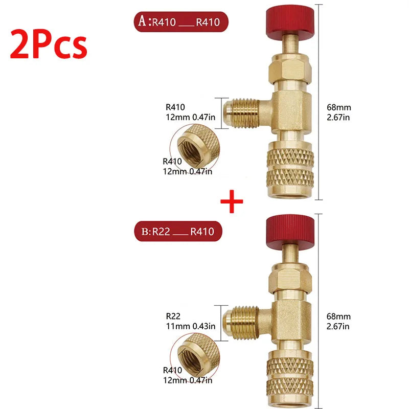 2/4Pcs Refrigerant Charging Valve, R12 R410 Safety Adapter Flow Control Ball Valve For Air Conditioner Manifold Qme Type A and B-2Pcs