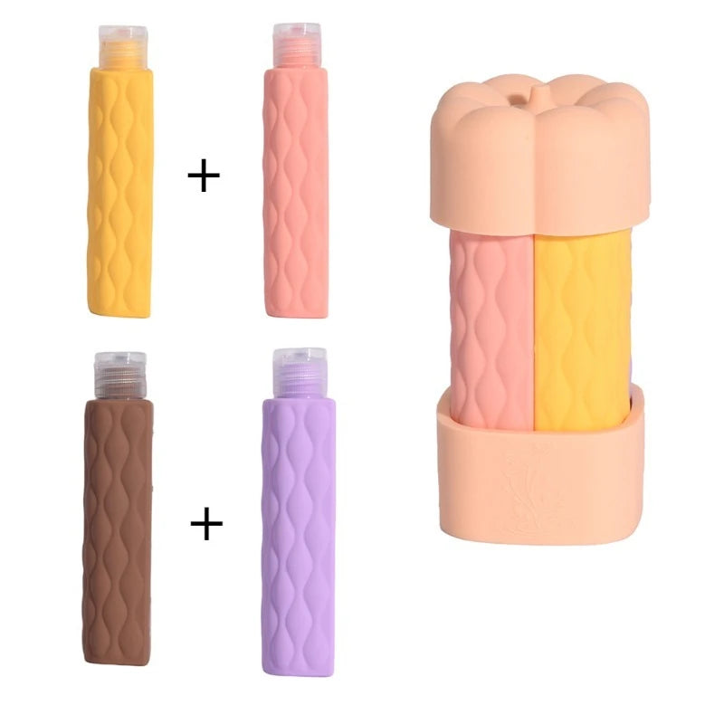 1 Silicone Travel Bottles Dispenser Bottle Leak Proof Portable Qme light pink tones 4x60ml
