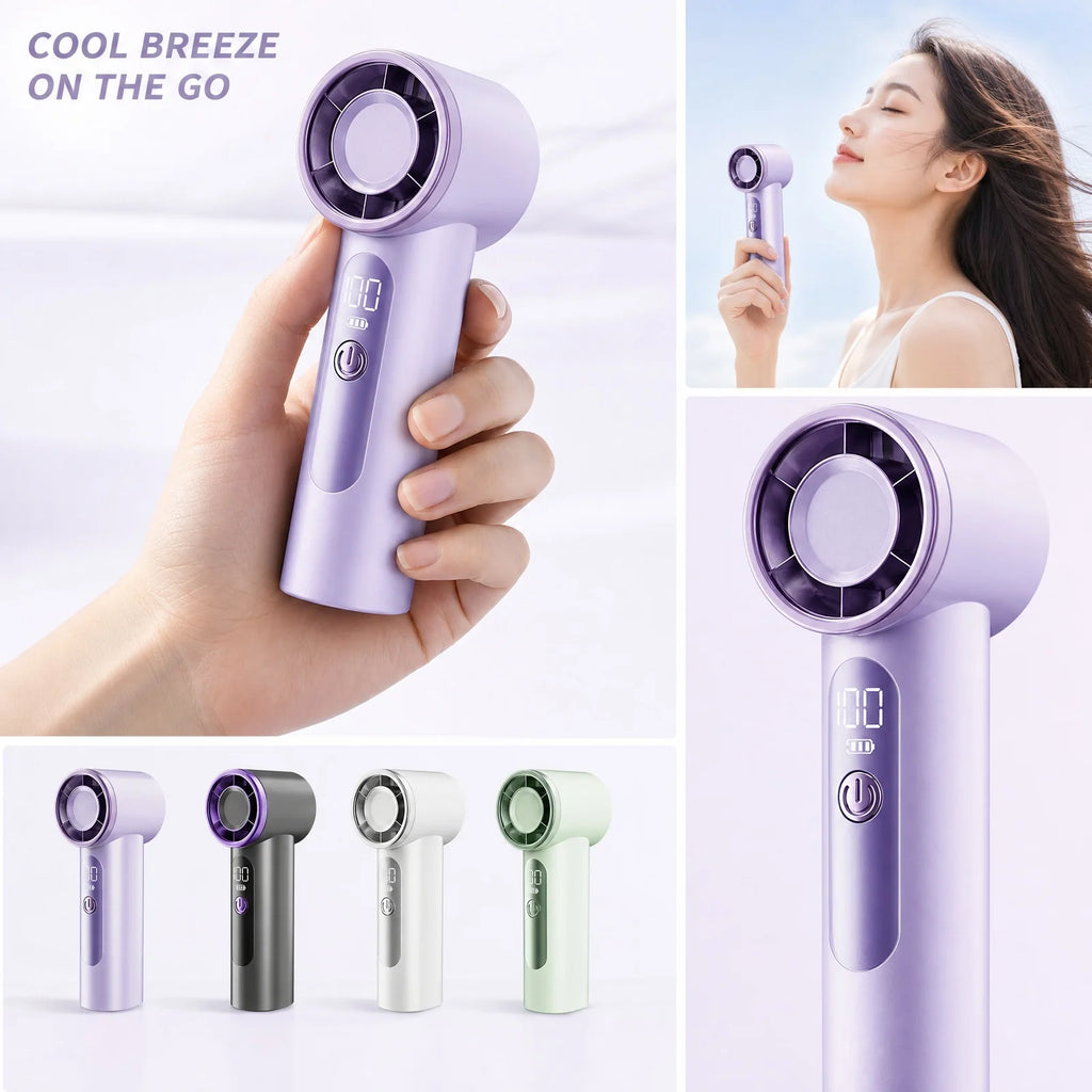 USB Rechargeable Handheld Fan with Digital Display Small Portable Fan for School Office and Outdoor Travel Picnic Sports Use Qme