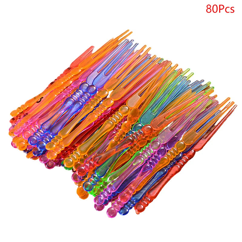 Mini Transparent Disposable Forks Party BBQ Sticks Picks Skewer Home Qme