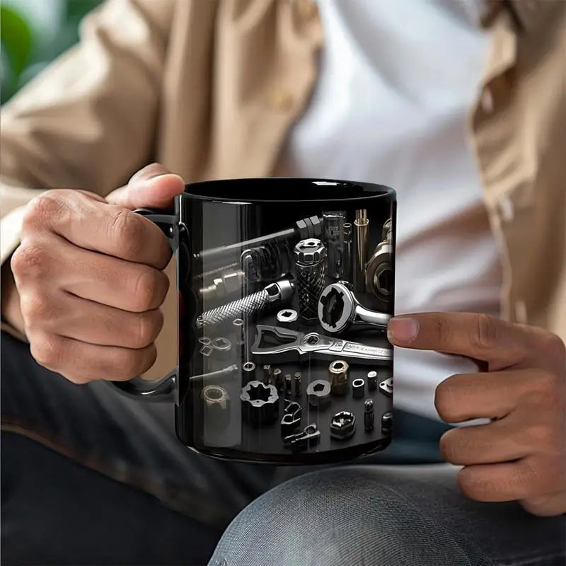 Mechanic Coffee Mug Ceramic Printed Men's Toolbox Cup Bright Colors Qme