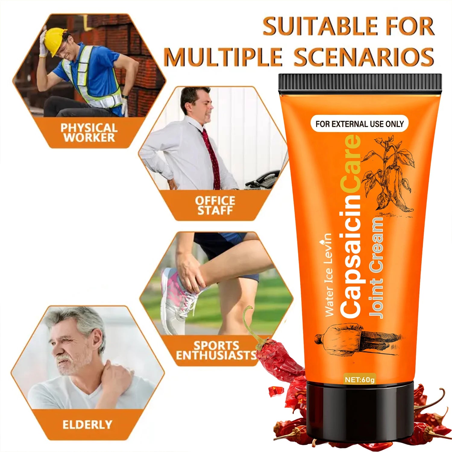 Capsaicin Care Joint Cream for Targeted Relief & Moisturizing with Glucosamine & Vitamin C. Qme