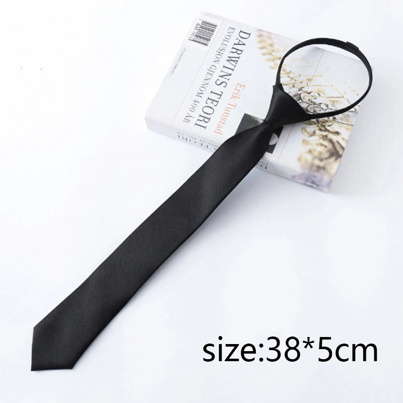 Black Unisex Zipper Ties Retro Silky Narrow Neck Tie Slim Smooth Qme B China Mainland