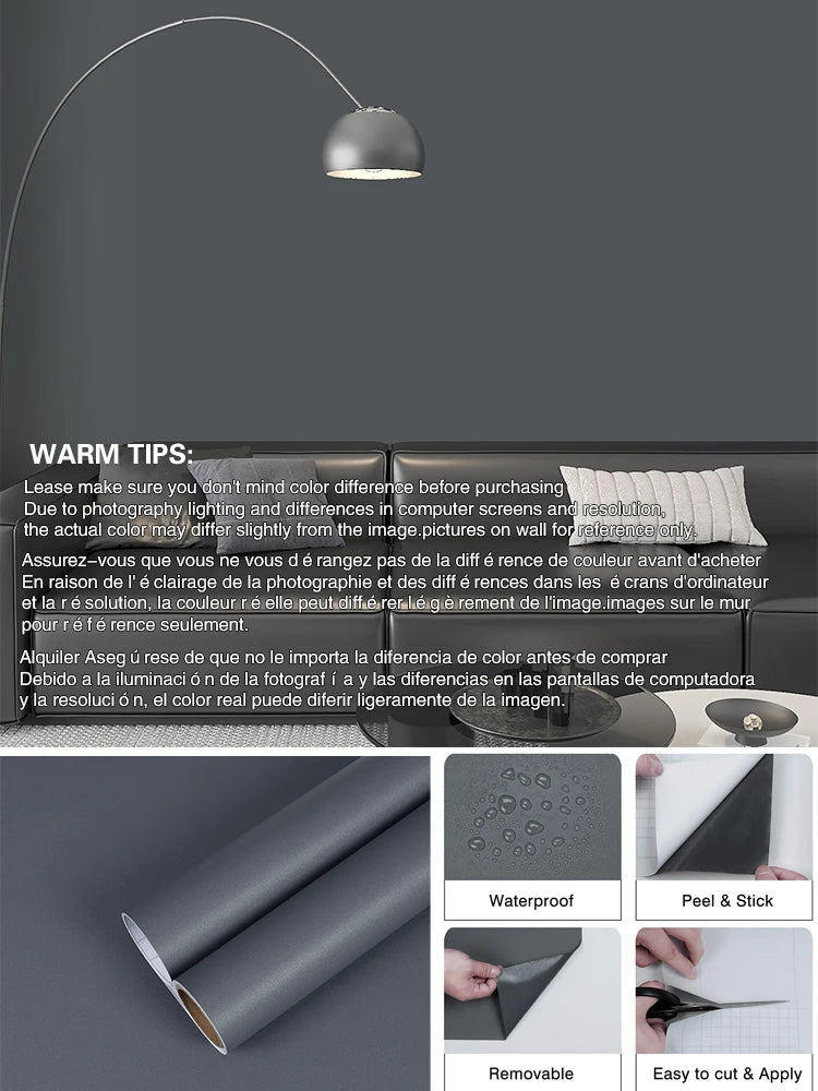Matte Solid Wallpaper Dirt Resistant Waterproof Moisture Proof Qme Dark Gray 10mx40cm