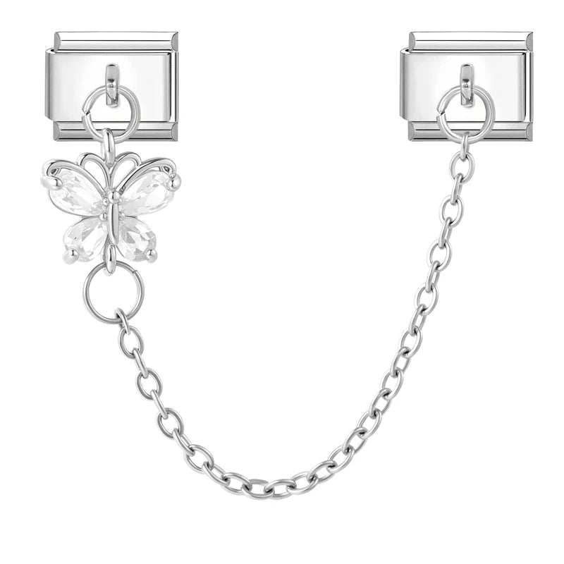 Zircon Heart Planet Butterfly Peach Tassel Chain Italian Charm Links Fit 9MM Stainless Steel Bracelet Women DIY Making Jewelry Qme S 8