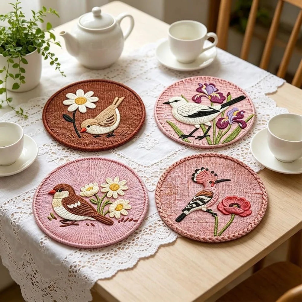Round Faux Woven Print Heat Resistant Nonslip Placemat Coaster Qme