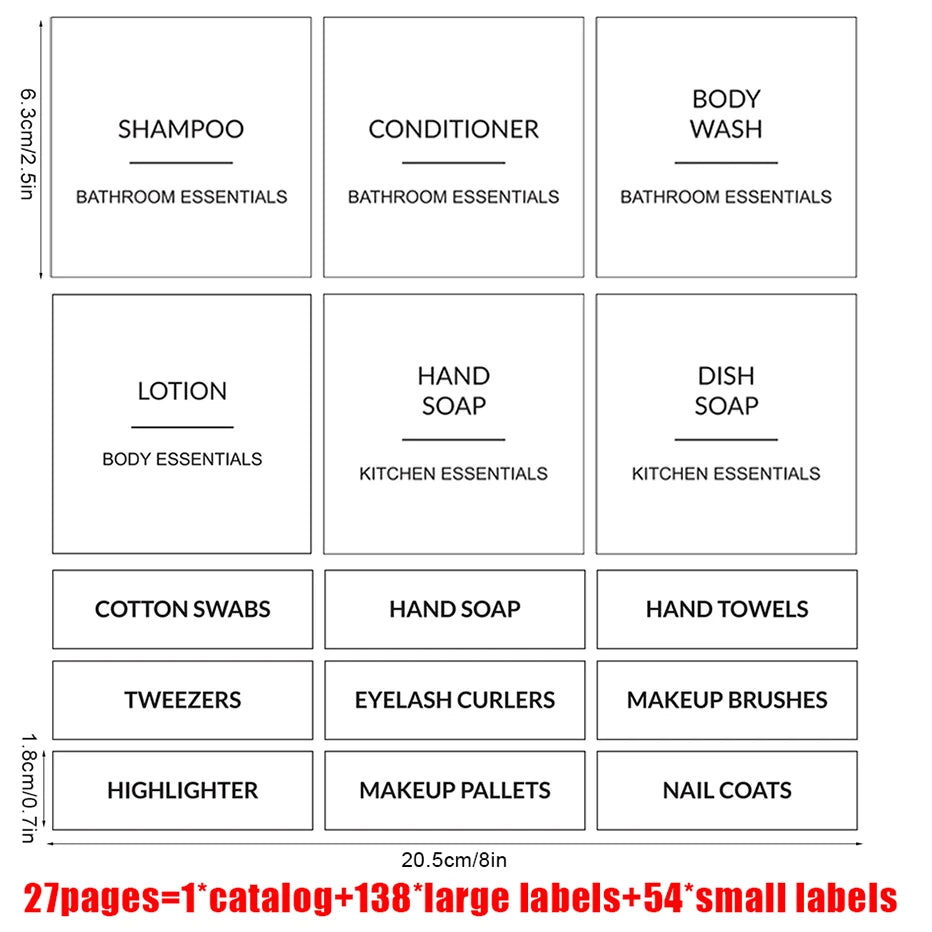 Bathroom Classification Label Sticker Travel Shampoo Bottles Hand Soap Conditioner Waterproof Labels Cosmetic Label Sticker Qme white