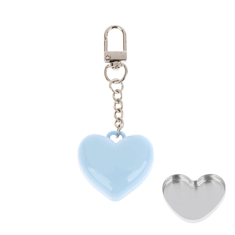 Heart-shaped Mini Empty Compact Mirror Aluminum Pan Keychain Blush Qme Blue Keychain