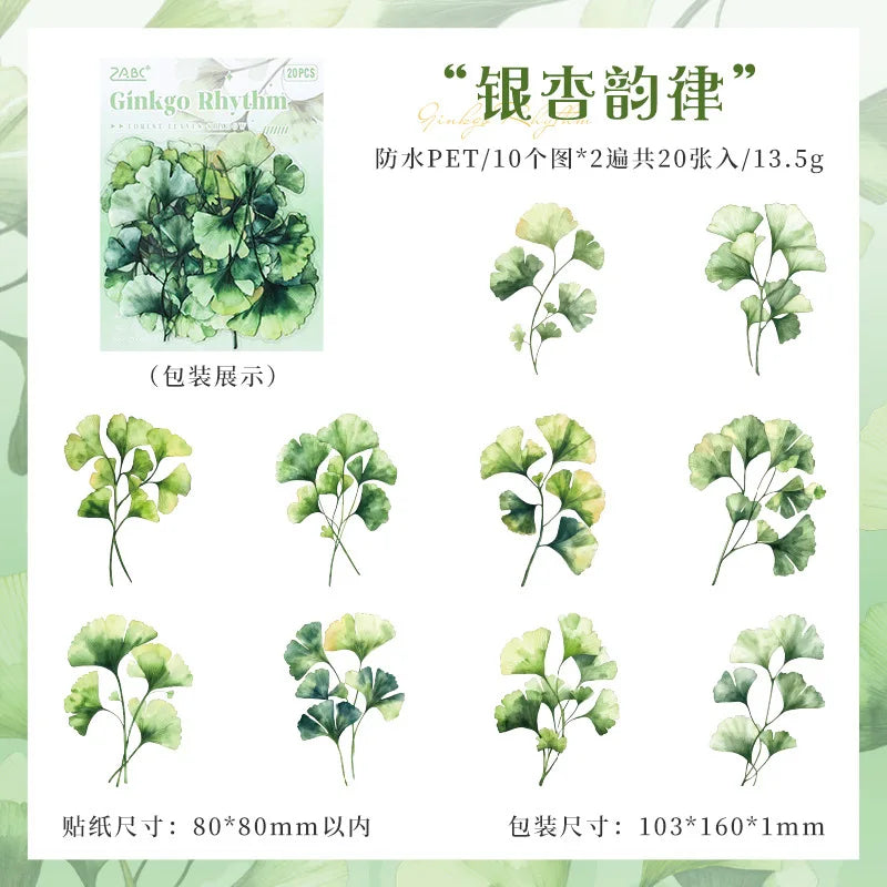 Vintage Green Leaf Flower Sticker Package,Notebook Decorative Stickers For Scrapbooking Label,Diary Sticker,Aesthetic Stationery Qme E-20 sheets in