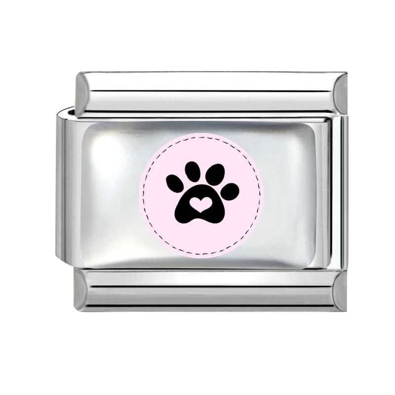Blue Pink Heart Cute Cats Paw Dog Claw Print Series Italian Charm Links Fit 9mm Stainless Steel Bracelet DIY Making Gift Qme Style 6