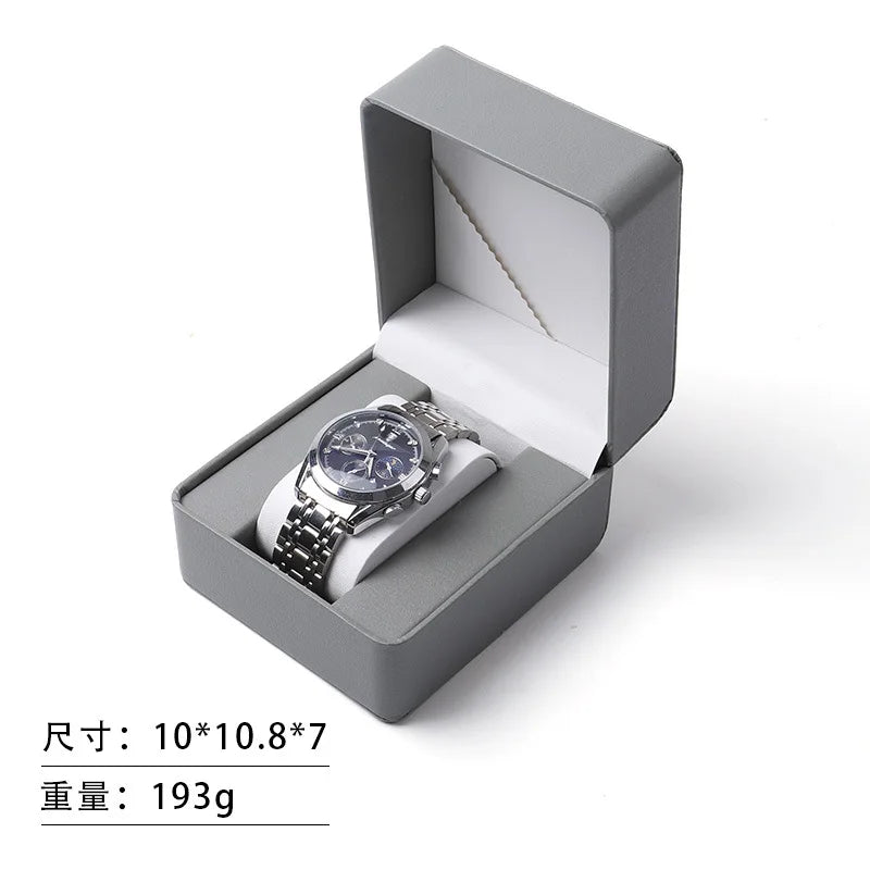 Single Watch Gift Box with Pillow Premium PU Leather Wristwatch Display Case Organizer and Watch Case for Gift Qme Grey