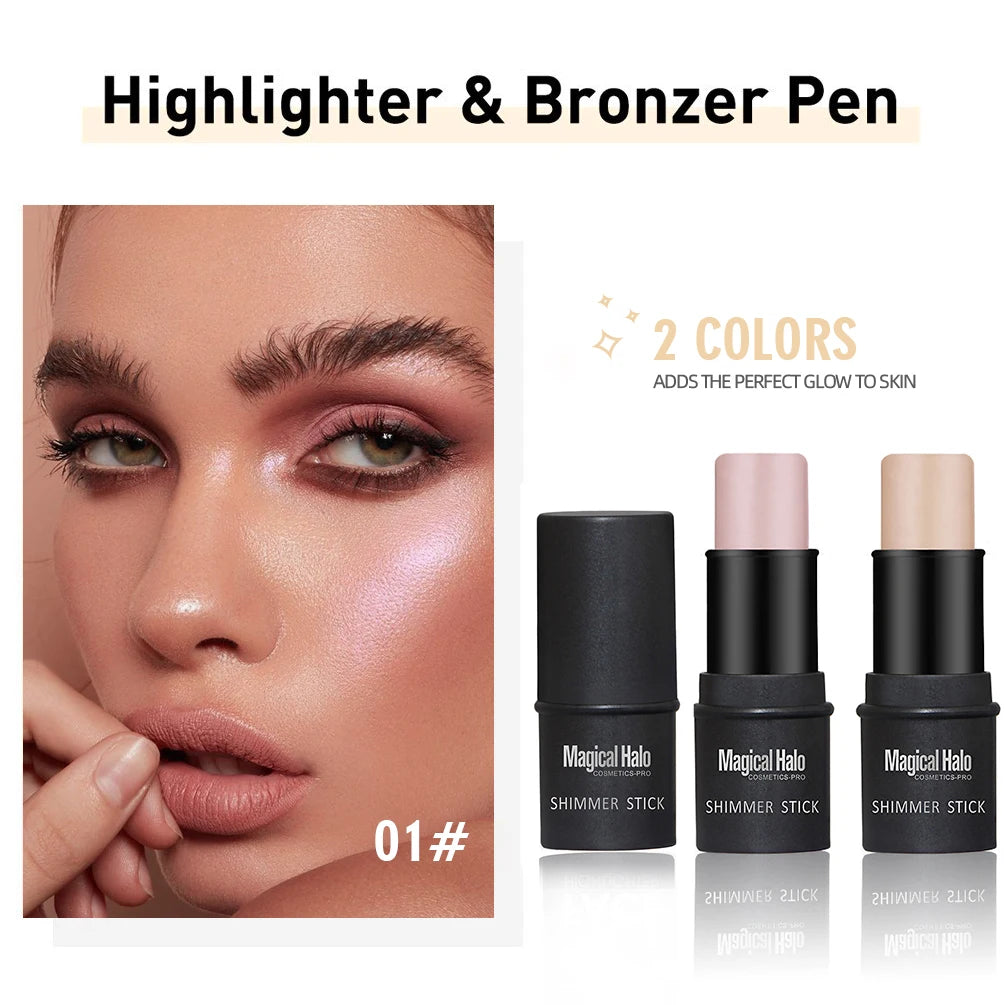 2 Colors Highlight For Face Cosmetic Face Brighten Highlighter Stick Face Contour Bronzer Shimmer Illuminator Stick Makeup Tools Qme