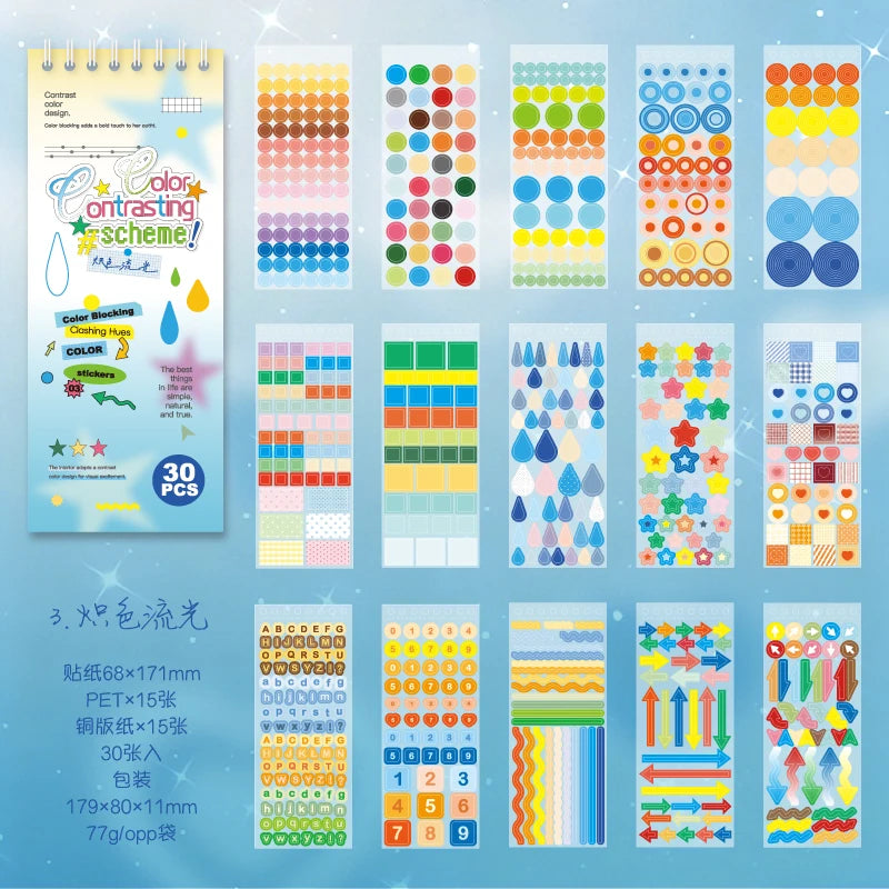 TIANZI 30 Sheets Colorful Dot Die Cut Stickers Book Cartoon Decorative Handmade Scrapbooking Diary Japanese Stationery Supplies Qme C