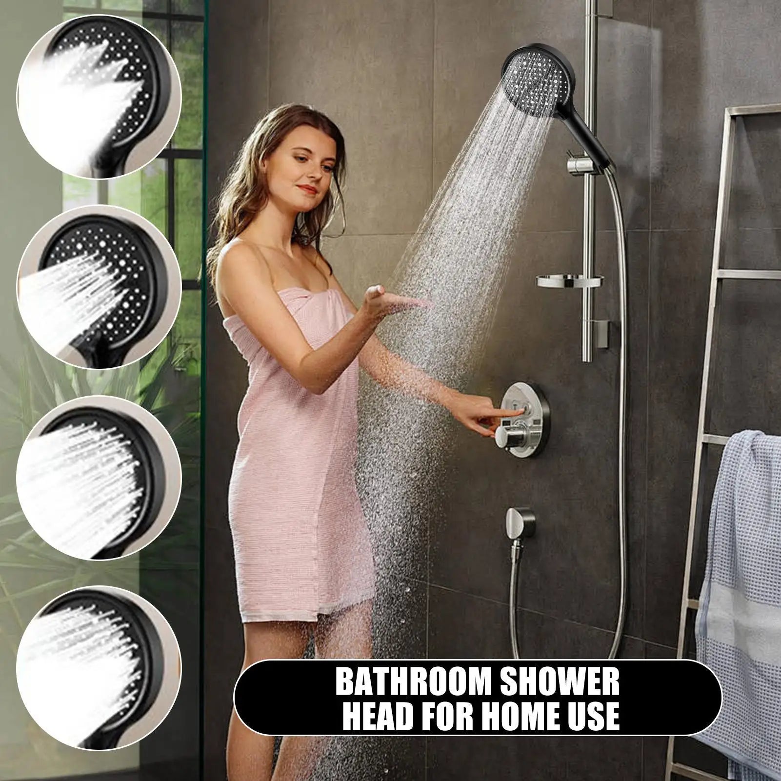 Pressure Shower Heads 7-Mode Handheld Head Rust-proof Replacement Qme