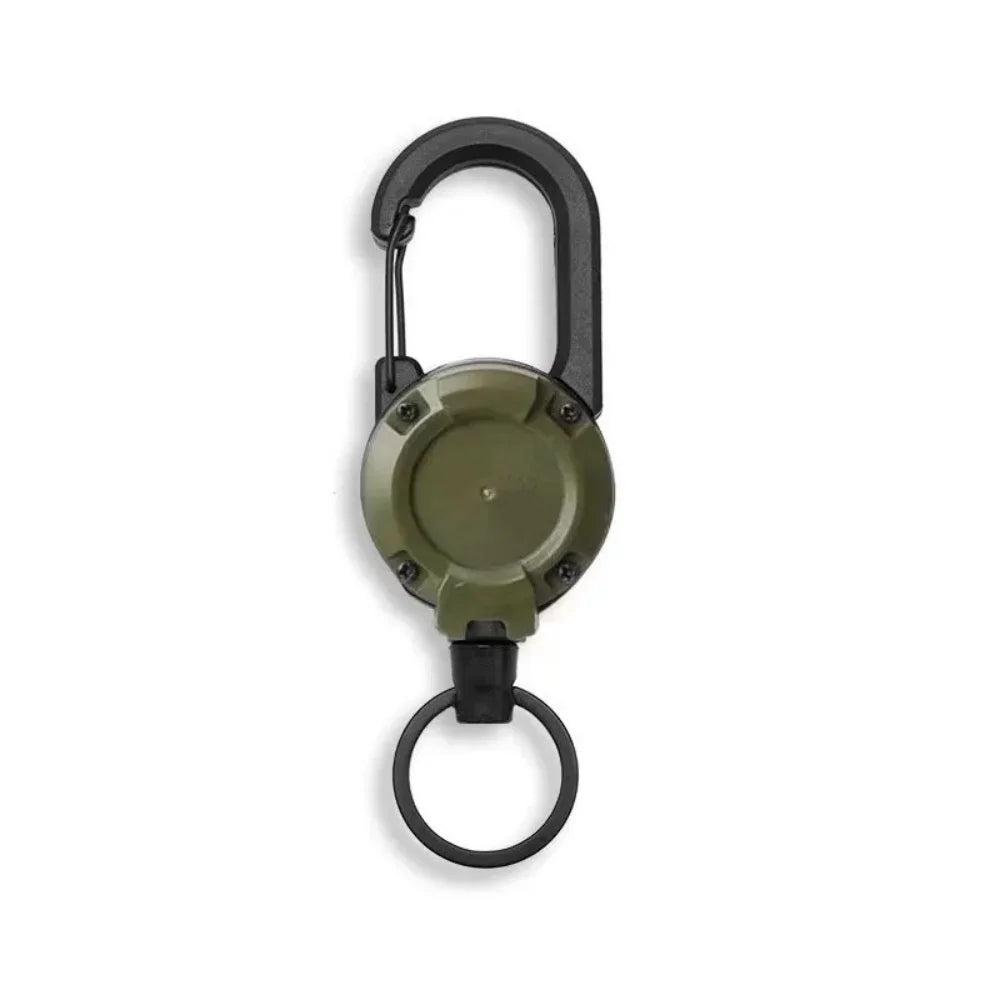 Retractable Heavy Duty Pull Reel Carabiner Key Chains Strong Steel Wire Rope Buckle Spring Key Ring Outdoor Sporty Keychain Tool Qme 1PC olive green