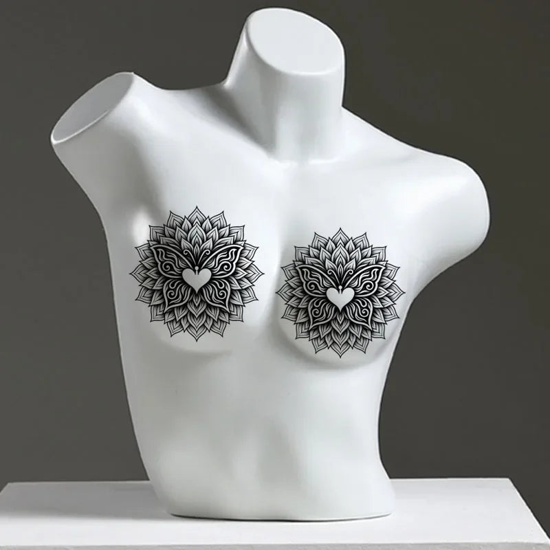 Sexy trend chest tattoo stickers love round nipple stickers waterproof and sweat-proof pure black temporary stickers Qme