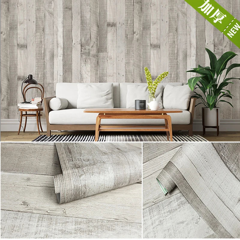Blue Distressed Wood Wallpaper Thickening Vinyl Self-adhesive Qme Off white 100cmx45cm