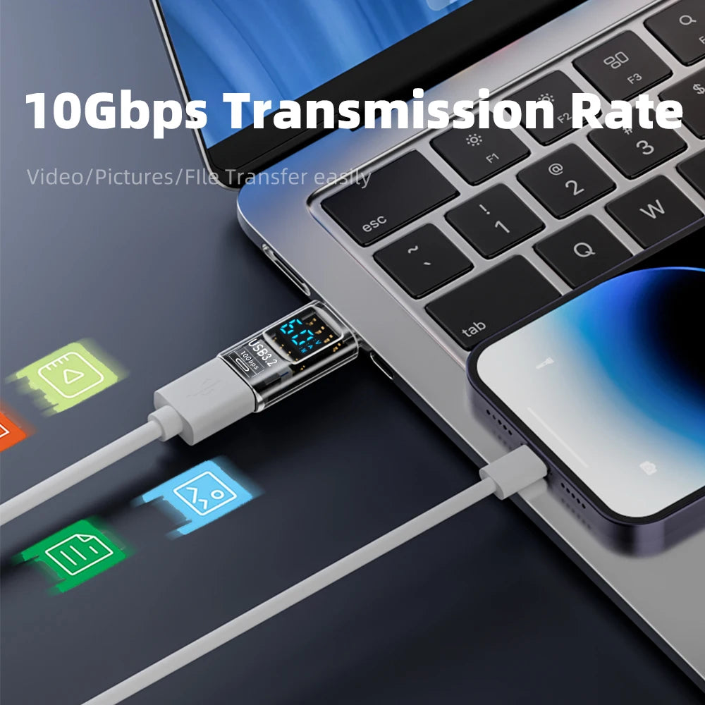 10Gbps USB 3.2 Digital LED Display Adapter USB Male to Type C Converter Fast Charge Data Transmission Adapter For Laptop iPhone Qme