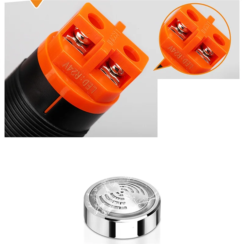 A02F-22Mm Red Flashing High Decibel Waterproof IP65 Buzzer Brass Chrome Plating LED Buzzer Intermittent Flash Qme