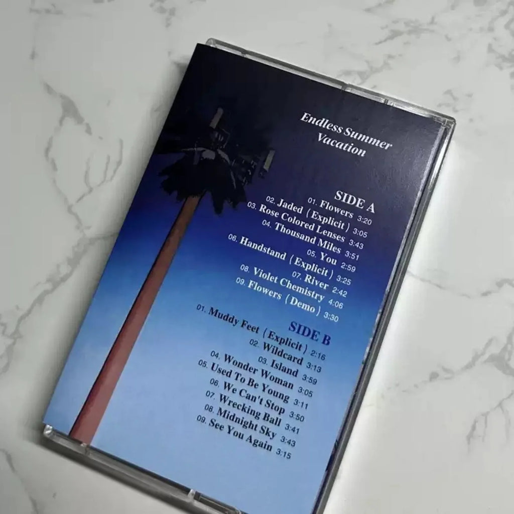 Retro Pop Music Cassette Tape, Blue Tone Portrait Swing Themed Cover, Vibrant Summer-Style Track Collection Qme