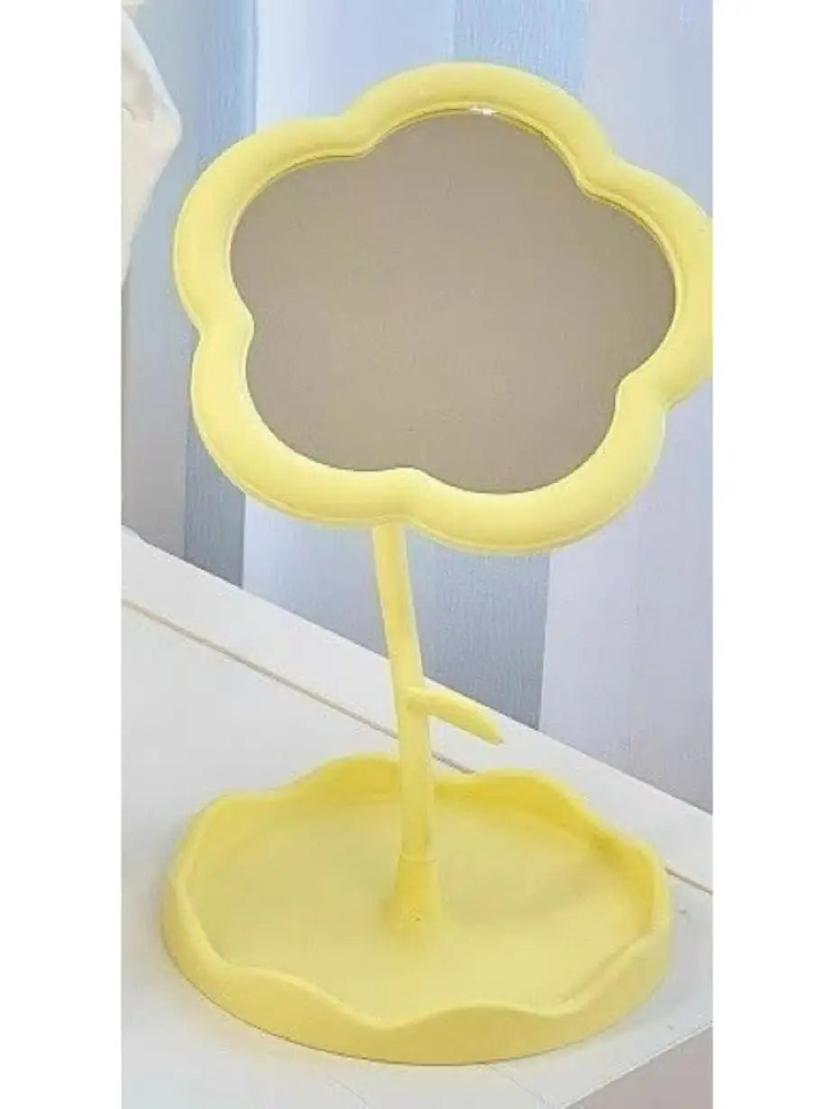 Stylish Floral Rotatable Cosmetic Mirror Lovely Dressing Storage Qme yellow Other