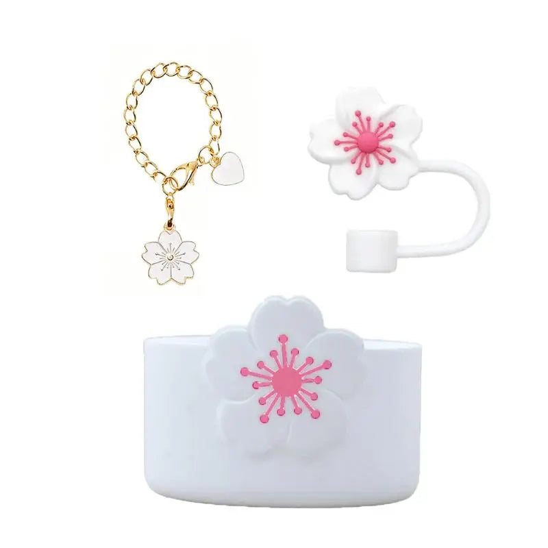 Tumbler Straw Cover Water Bottle Silicone Boot Charm Begonia Shape Qme 3PCS White