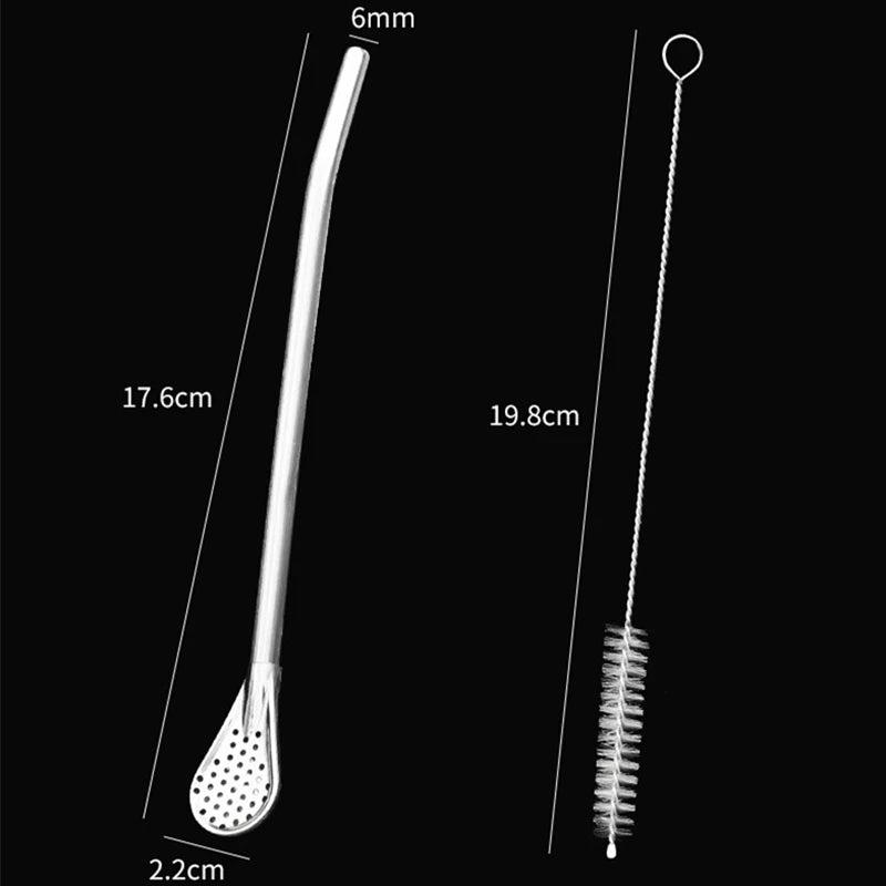 Stainless Steel Drinking Straw Spoon Tea Filter Detachable Reusable Metal Straws with Brush Drinkware Bar Party Tool Accessories Qme