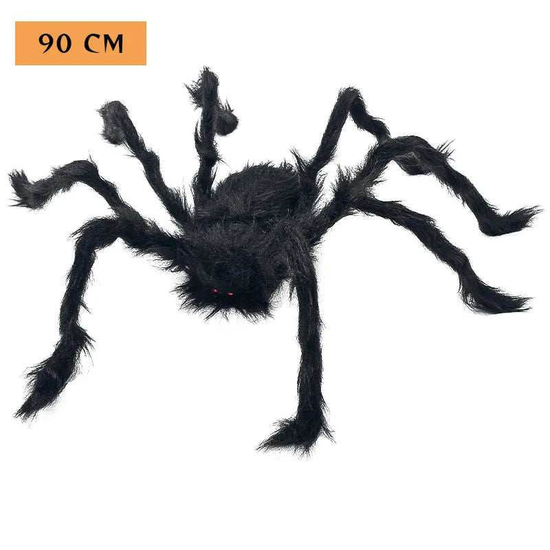 Big Plush Spider Halloween Decoration Scary Lifelike Plush Spider Cobweb Ghost Festival Prop Haunted House Garden Party Decor Qme 90cm