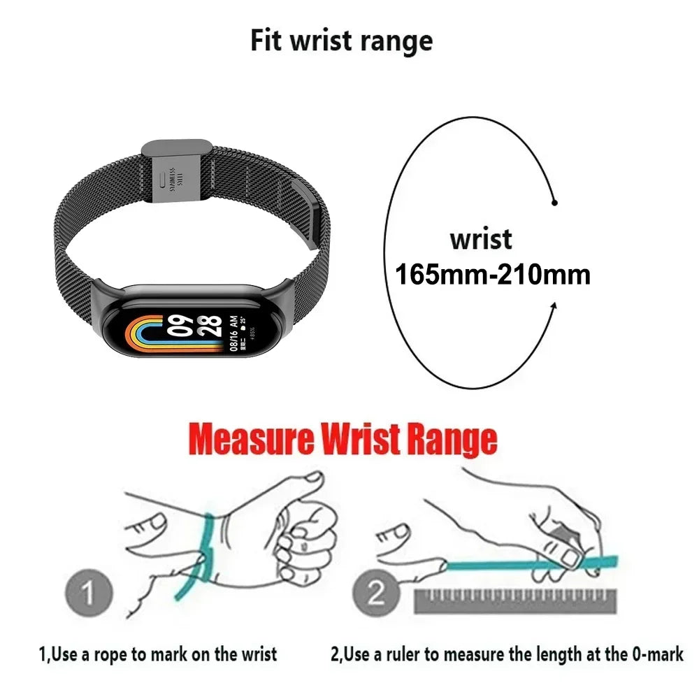 Metal Mesh Stainless Steel Strap for Xiaomi Mi Band 8 Smart Bracelet Replacement Accessories Watchband Miband 8 Smartwatch Qme