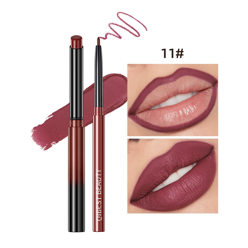 QIBEST 12 Colors Lip Makeup Nude Lipstick Pencil Waterproof Long Lasting Sexy Red Lip Stick Matte Lip Liner Pen Lipstick Qme 11
