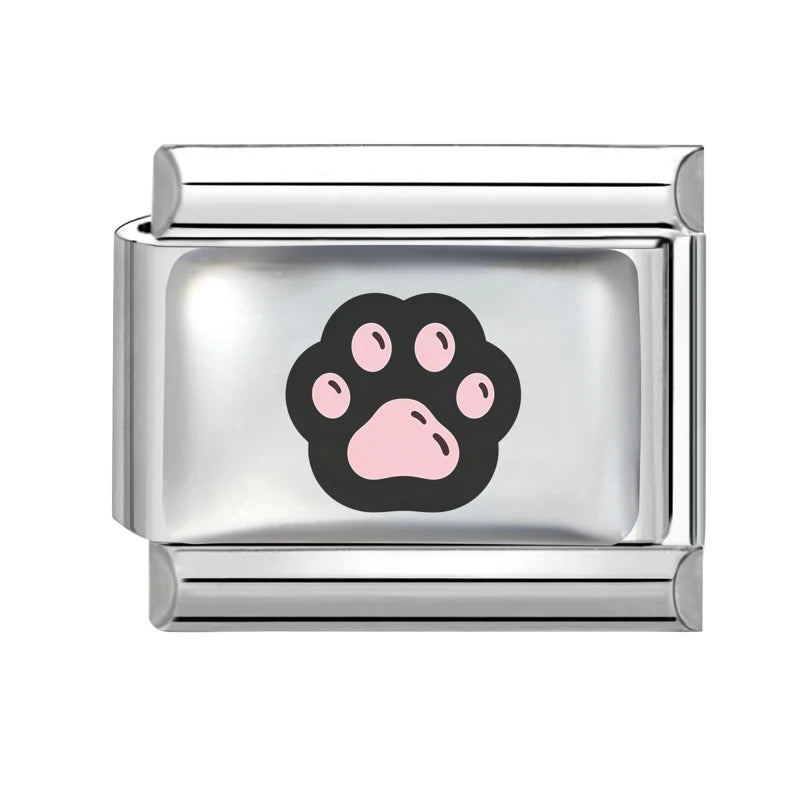 Blue Pink Heart Cute Cats Paw Dog Claw Print Series Italian Charm Links Fit 9mm Stainless Steel Bracelet DIY Making Gift Qme Style 10