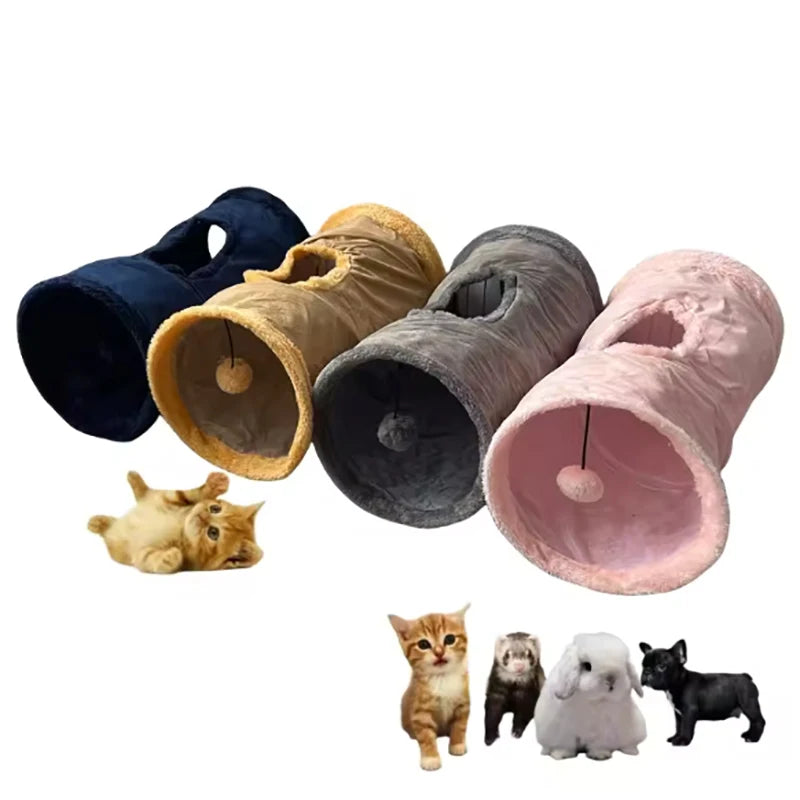 Pet Cat Plush Tunnel Foldable Suede Channel Toy for Self Entertainment and Relaxation Cat Toy Suitable for Cats to Play at Home Qme