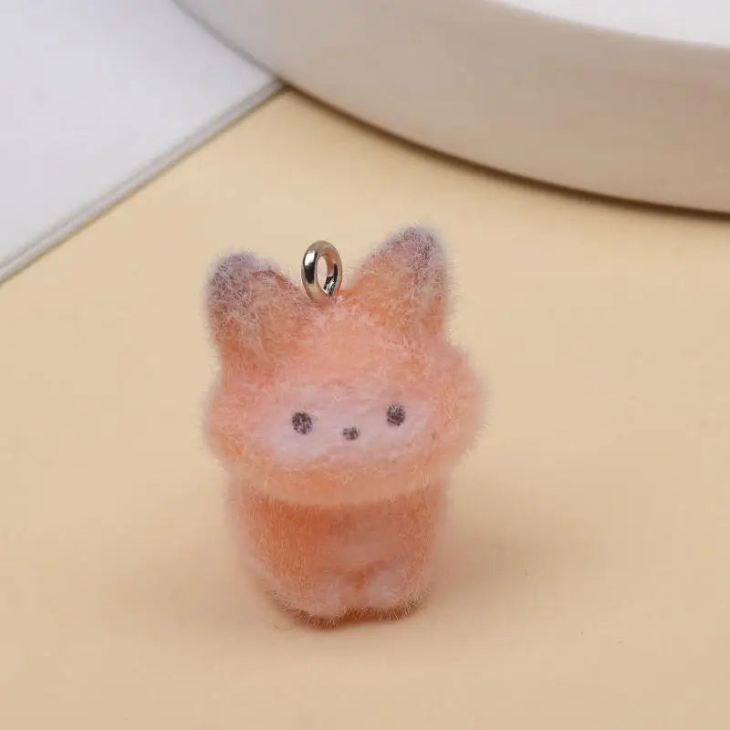 4pcs Resin Material Cute Cartoon Animal Fox Flocking Resin Charms Pendant For Jewelry Making DIY Keychain Necklace Accessories Qme StyleA