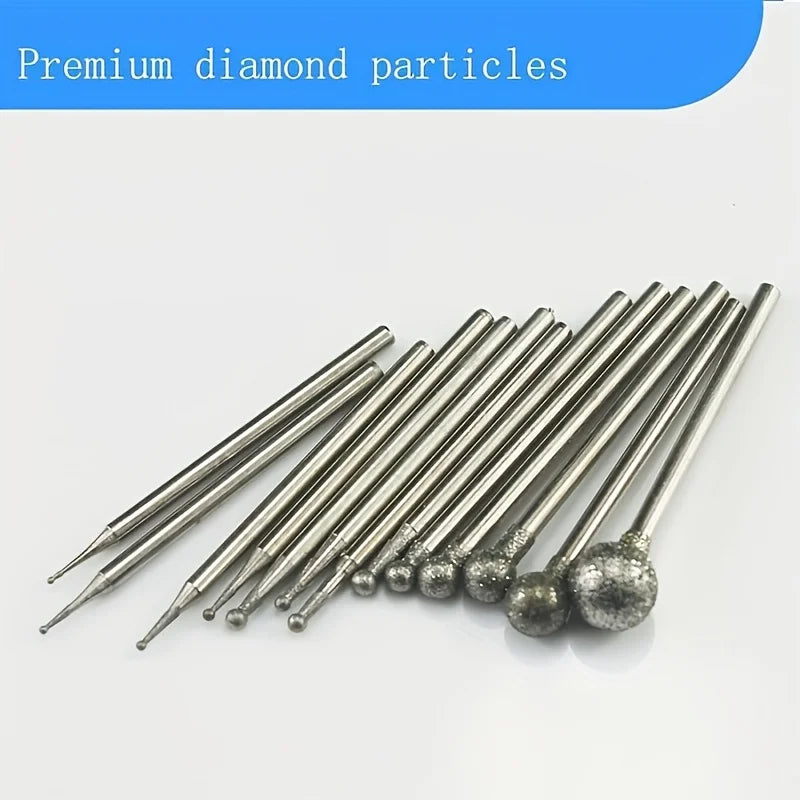 Ball Shape Diamond Burr Bits-Shank Diamond Ball Burs for Rotary Tools, Precision Grinding & Polishing on Stone, Glass, Metal Qme 13pcs