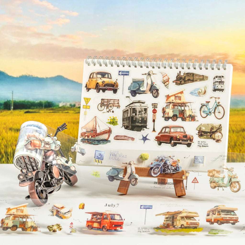 1 Roll Travel Journey Adventure Vehicle PET Tape for DIY Scrapbook Collage Art Journal Phone Case Notebook Decoration Qme