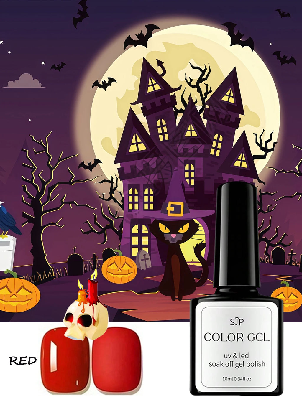 Halloween 5-Color Gel Nail Polish Including Pumpkin Orange White Qme red