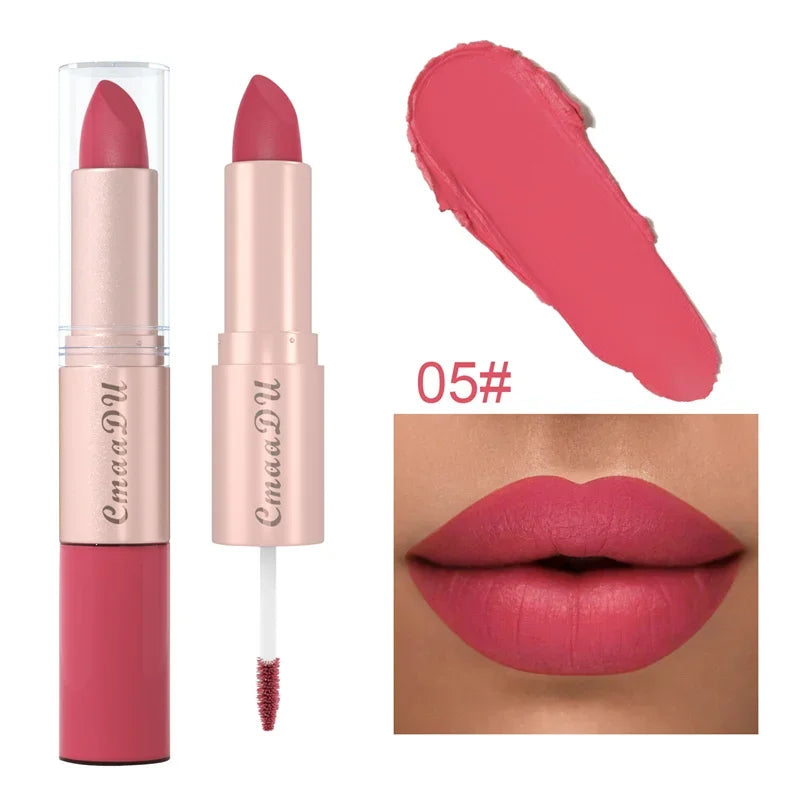2 In 1 Double-ended Lipstick Lip Liner Pen Matte Pigment Non-stick Cup Skin Color 24H Lasting Waterproof Makeup Beauty Cosmetics Qme 05