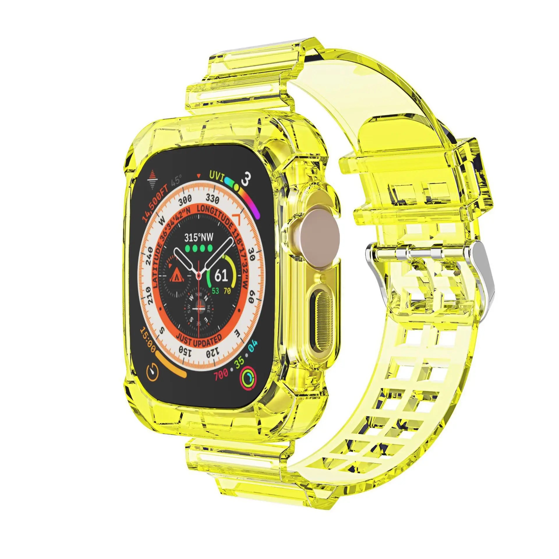 T 1 PCS Suitable for Apple Watch Transparent Jelly Colored Silicone Strap Integrated Waterproof Watch Protective Case for iWatch Qme