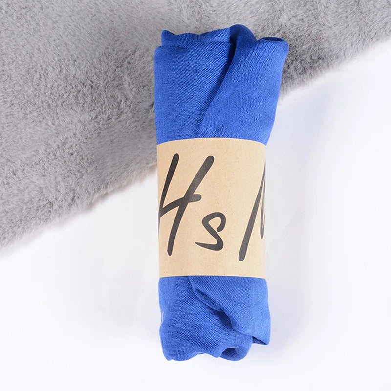 Women Native Windproof Scarf Shawls Wraps Solid Cotton Warm Scarves Qme Blue