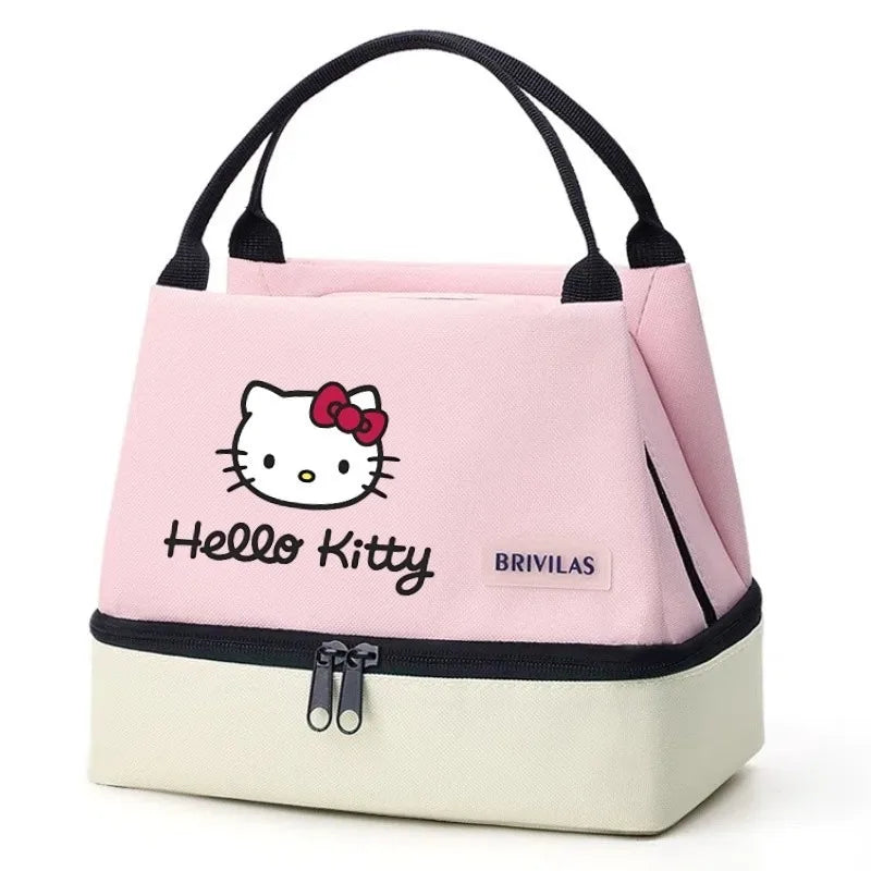 Hello Kitty Block Print Double Layer Insulated Lunch Bag Portable Qme 891 M
