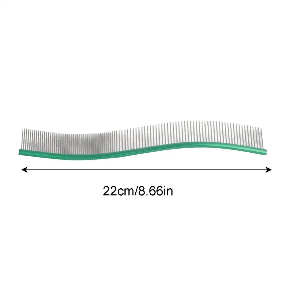 Dog Comb Pet Grooming Hair Removal Curved Comb Pet Comb Metal Teeth Comb for Dogs & Cats Pet Hair Comb for Home Grooming Removes Qme Green CN