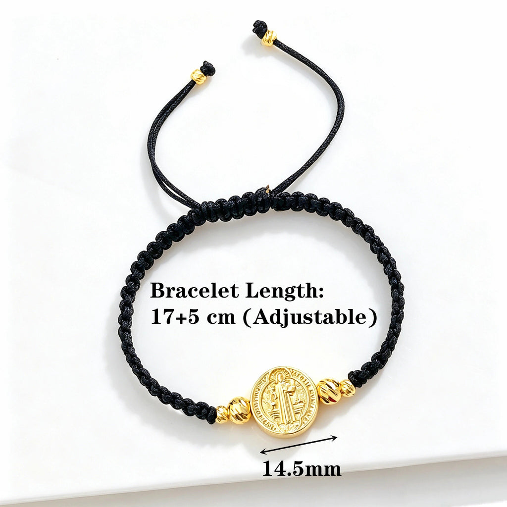 Adjustable St. Benedict Red Black Rope Braided Bracelet Gold Plated Protection Religious Jewelry for Men Women Daily Party Gift Qme