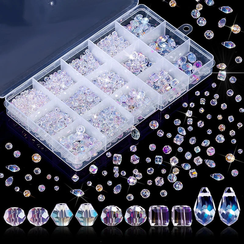 1000PCS Assorted Crystal Beads Kit Jewelry Beads Bulk with Container Box for DIY Necklace Bracelet Earring(4/6/8mm, AB Color) Qme Default Title
