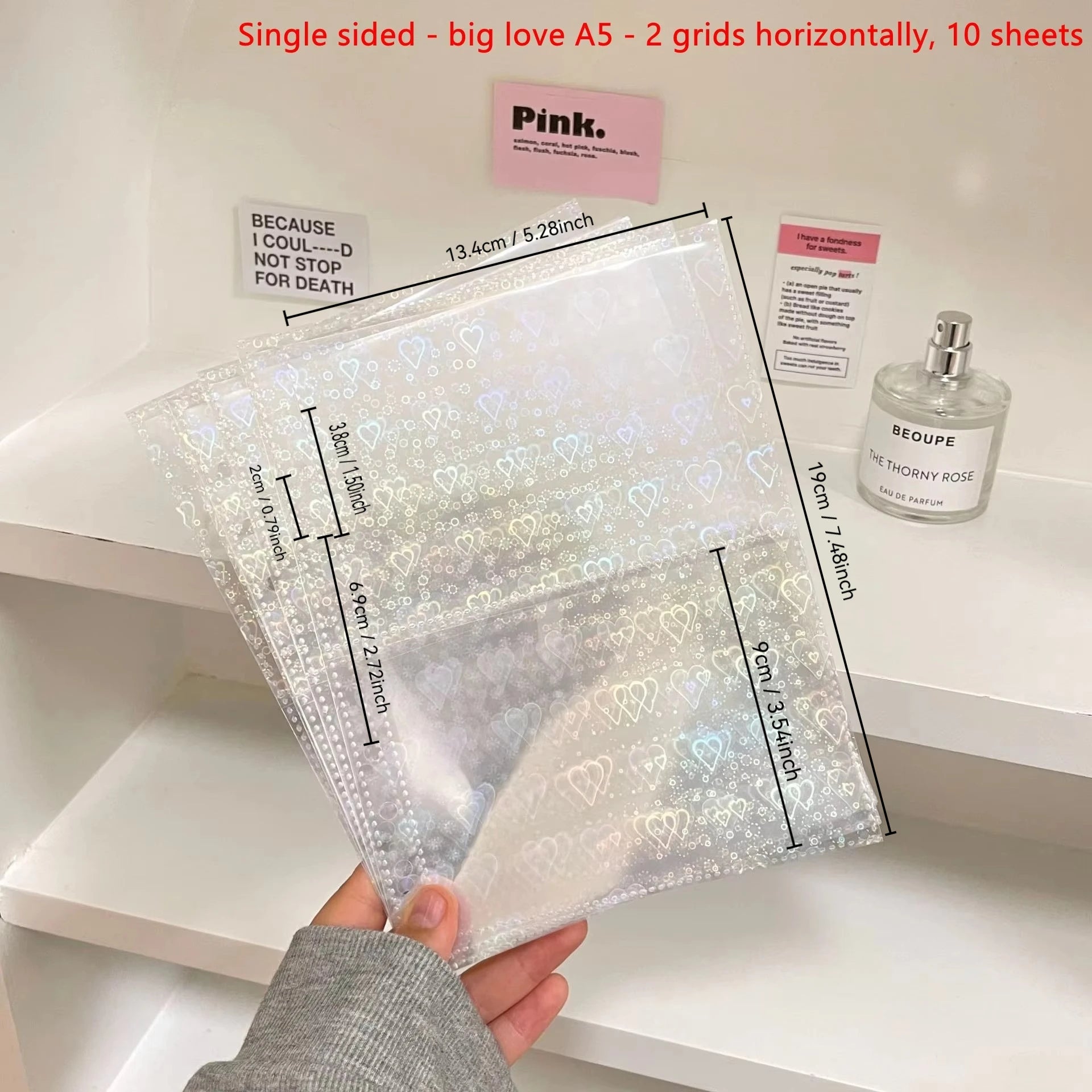 10Pcs/set Pockets Grids Photo Album A5 Inner Page Photocard Binder Photo Sleeve 6 Ring Refill Inner Page Photocard Kpop Qme heart A5-2 grid