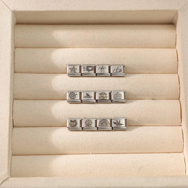 Wholesale Laser Engraving Cute Cats 666 999 Italian Charm Links Fit 9mm Stainless Steel Bracelet Women DIY Making DIY Gift Qme